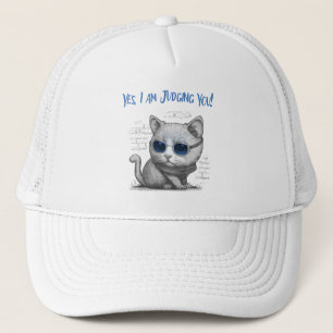 Gorra De Camionero Gato Crítico Juzgándote Texto Azul