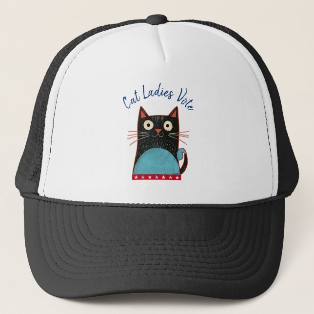 Gorra De Camionero Gato Damas Vota Guión Rústico Feminista Divertido (Anverso)