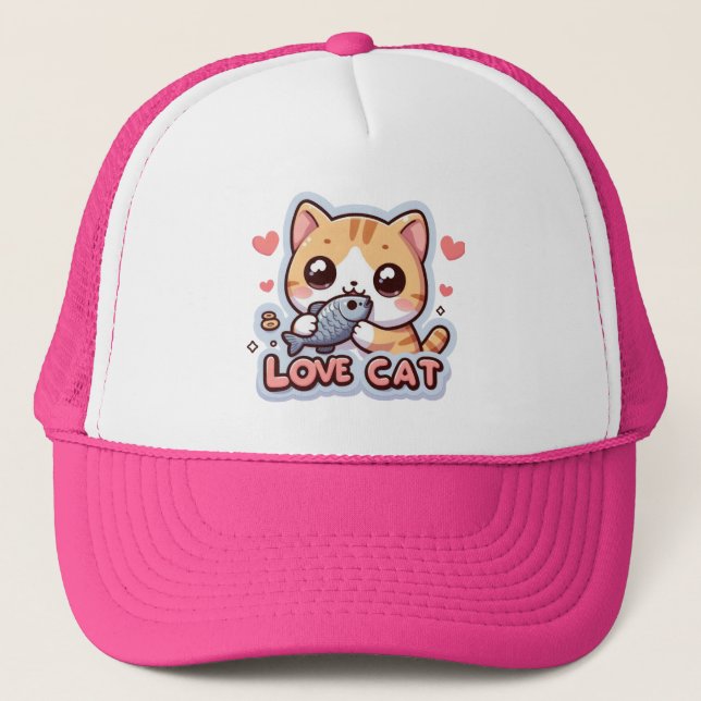 Gorra De Camionero Gato de amor divertido (Anverso)