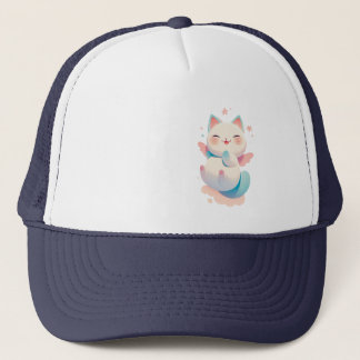 Gorra De Camionero Gato de ángel flotante - Arte de fantasía pastoral