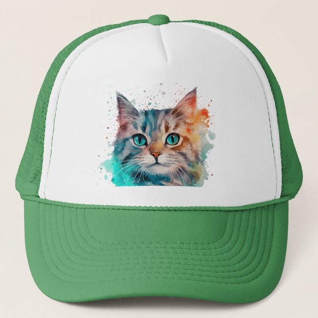 Gorra De Camionero Gato de arte acuático (Anverso)