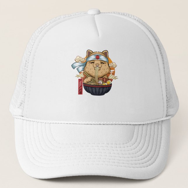 Gorra De Camionero Gato de comida asiática (Anverso)