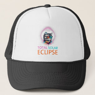 Gorra De Camionero Gato de eclipse solar total de 2024 con eclipse so