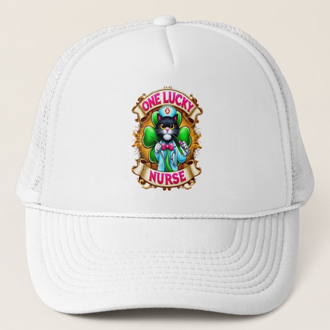 Gorra De Camionero Gato de enfermera afortunado (Anverso)