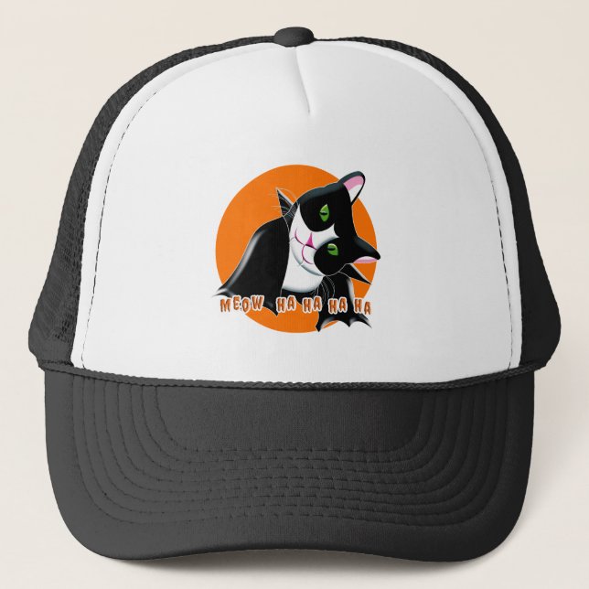 Gorra De Camionero Gato de Halloween (Anverso)