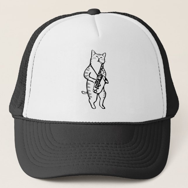 Gorra De Camionero Gato de jazz de música por instrumentos saxofónico (Anverso)