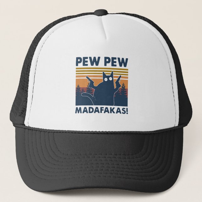 Gorra De Camionero Gato de la cosecha Pew Pew Madafakas (Anverso)
