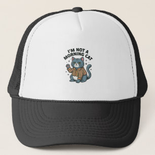 Gorra De Camionero Gato de la mañana Grabado Vintage Camiseta de gato
