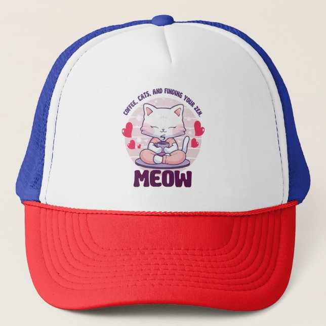 Gorra De Camionero Gato de meditación - Gato Kawaii (Anverso)