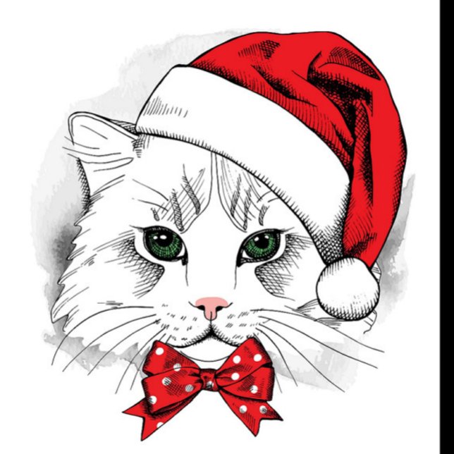 Gorra De Camionero Gato de navidades (illustration of a white cat wearing a red Santa hat and a red bow tie with white polka dots.)