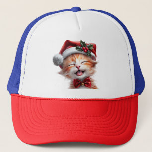 Gorra De Camionero Gato de Navidades cortos con Santa Hat y Bow Tie