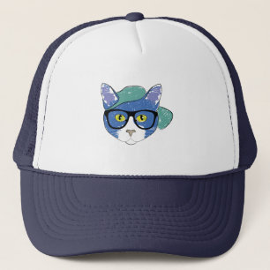 GORRA DE CAMIONERO GATO DE OJOS AMARILLOS EN VIDRIO NEGRO Y TAPÓN VER