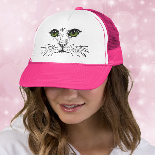 Gorra De Camionero Gato de ojos verdes cara bigotes