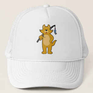 Gorra De Camionero Gato de pesca con barra de pesca y pescado