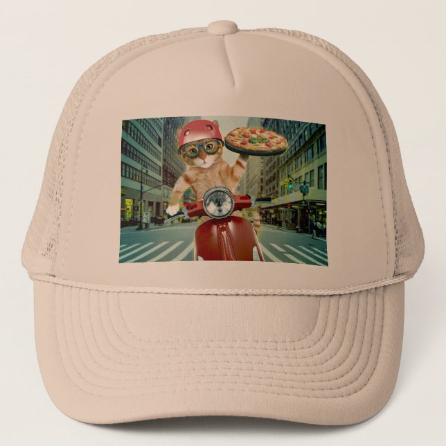 Gorra De Camionero Gato de pizza - gatito - entrega de pizza (Anverso)