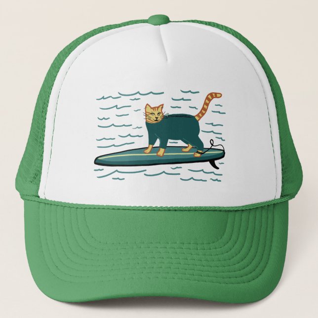 Gorra De Camionero Gato de tabla de surf lindo (Anverso)