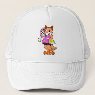 Gorra De Camionero Gato de tenis con raqueta de tenis