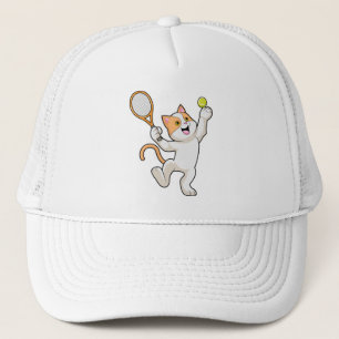 Gorra De Camionero Gato de tenis con raqueta de tenis