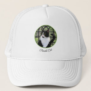 Gorra De Camionero Gato de Tuxedo en la ventana Pintura de arte anima
