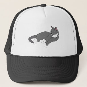 Gorra De Camionero Gato de Tuxedo Gris y Blanco