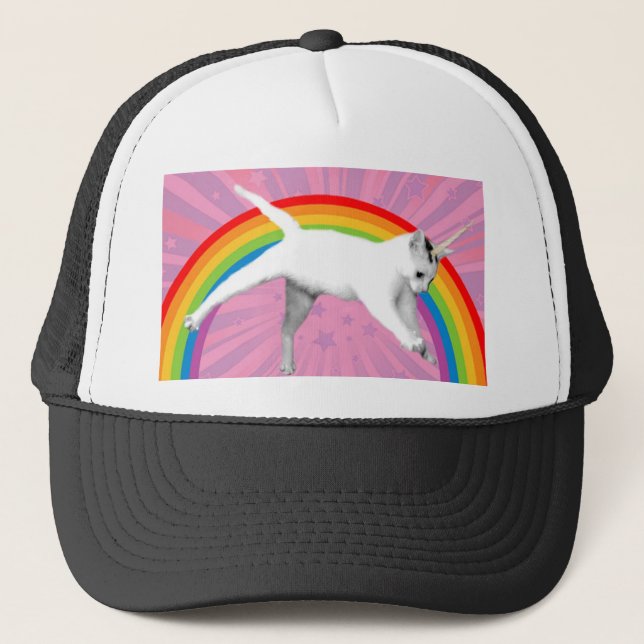Gorra De Camionero Gato del arco iris del unicornio (Anverso)