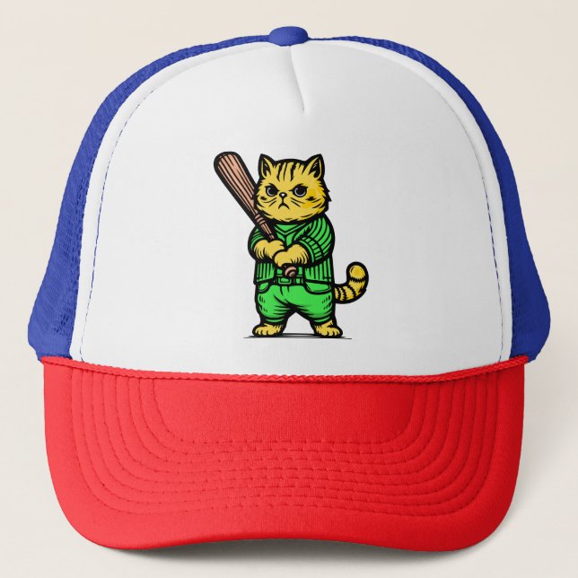 Gorra De Camionero Gato divertido de béisbol (Anverso)