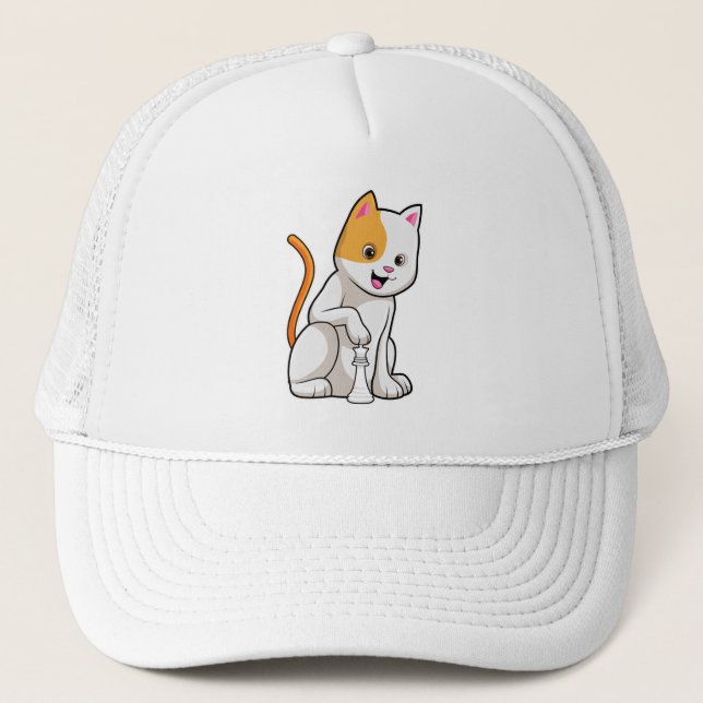Gorra De Camionero Gato en ajedrez con peón de ajedrez (Anverso)