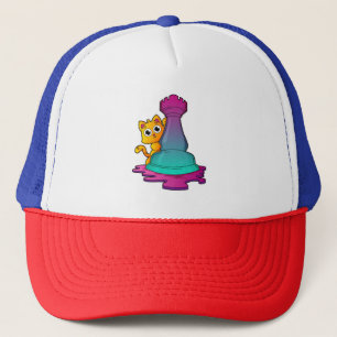 Gorra De Camionero Gato en ajedrez con pieza de ajedrez Rook