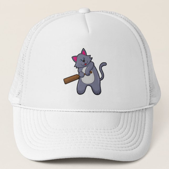 Gorra De Camionero Gato en el críquet con bate de críquet (Anverso)