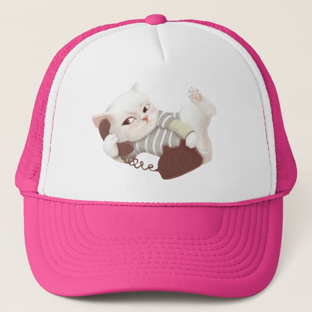 Gorra De Camionero Gato en el teléfono (Anverso)