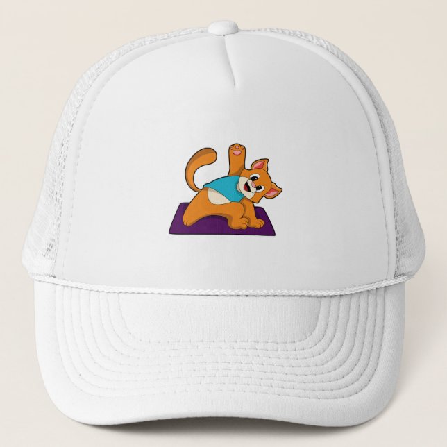 Gorra De Camionero Gato en yoga con yoga (Anverso)
