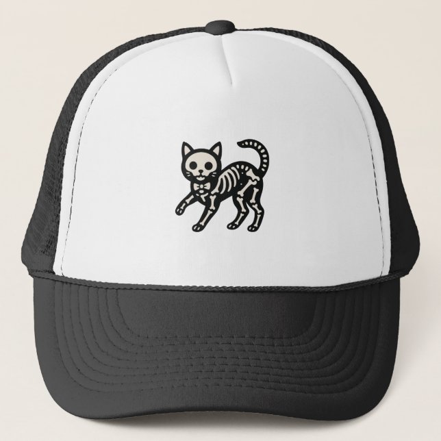 Gorra De Camionero Gato Esqueleto Adorable (Anverso)