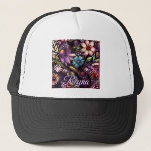Gorra De Camionero Gato Floral Abstracto Personalizado de Jardín