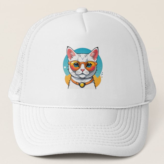 Gorra De Camionero Gato genial con gafas de sol  (Anverso)