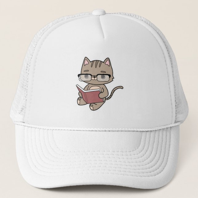 Gorra De Camionero Gato leyendo con libro (Anverso)