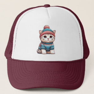 Gorra De Camionero Gato lindo en un suéter y beanie