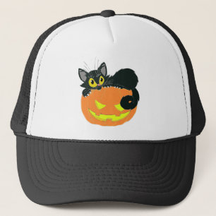 Gorra De Camionero Gato negro de Halloween y calabaza