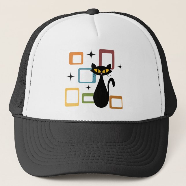 Gorra De Camionero Gato negro de Mid Century (Anverso)