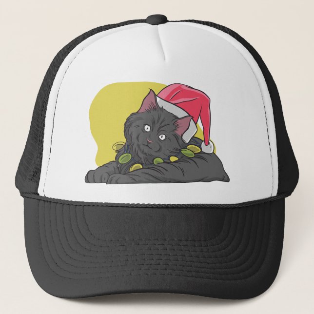 Gorra De Camionero Gato Negro de Navidad (Anverso)