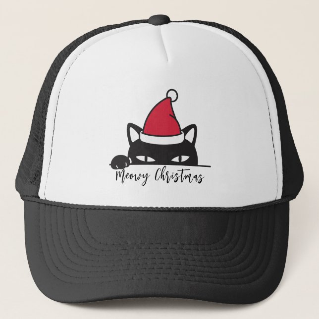 Gorra De Camionero Gato negro de Navidades divertidos (Anverso)