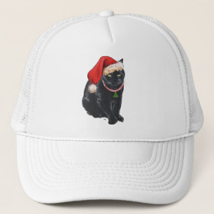 Gorra De Camionero Gato negro en Santa Hat