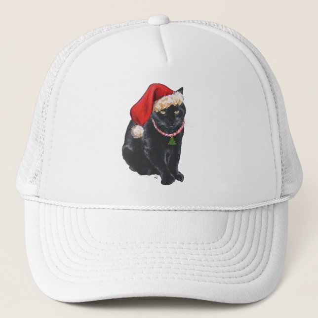 Gorra De Camionero Gato negro en Santa Hat (Anverso)