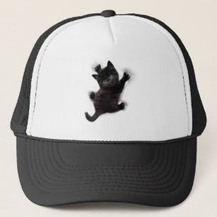 Gorra De Camionero Gato Negro Escalando En La Espalda Humana