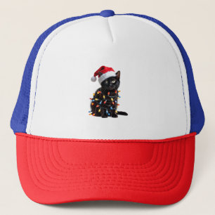 Gorra De Camionero Gato negro lindo Santa Luces de Navidad Meow gatit