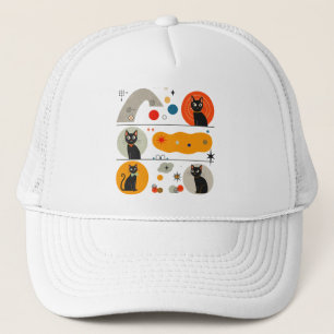 Gorra De Camionero Gato Negro Retro MCM: Arte Gráfico Abstracto Cósmi