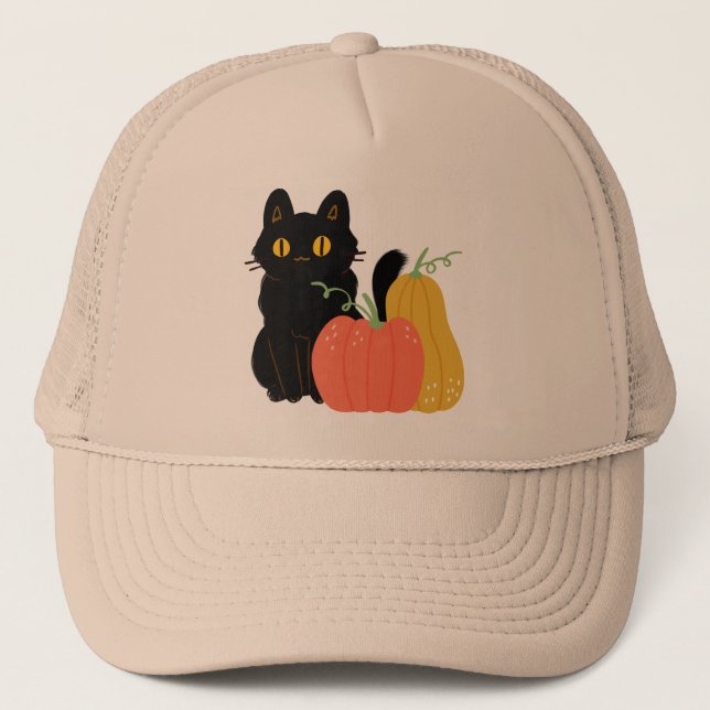 Gorra De Camionero Gato negro y calabazas (Anverso)