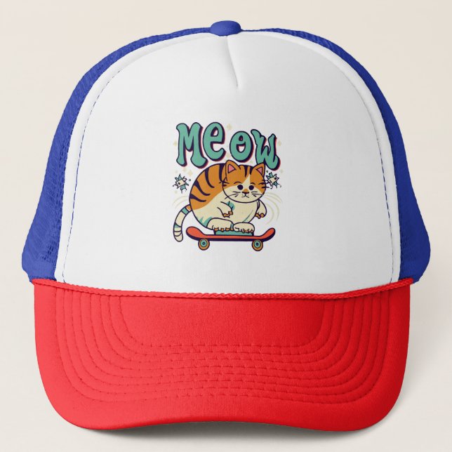 Gorra De Camionero Gato Patinando Miau (Anverso)