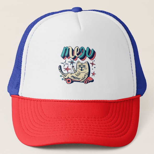 Gorra De Camionero Gato Patinando Miau (Anverso)