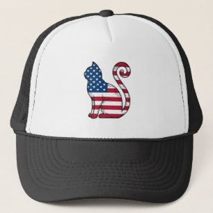 Gorra De Camionero Gato Patriótico Diseño Vectorial de Grabado Vintag