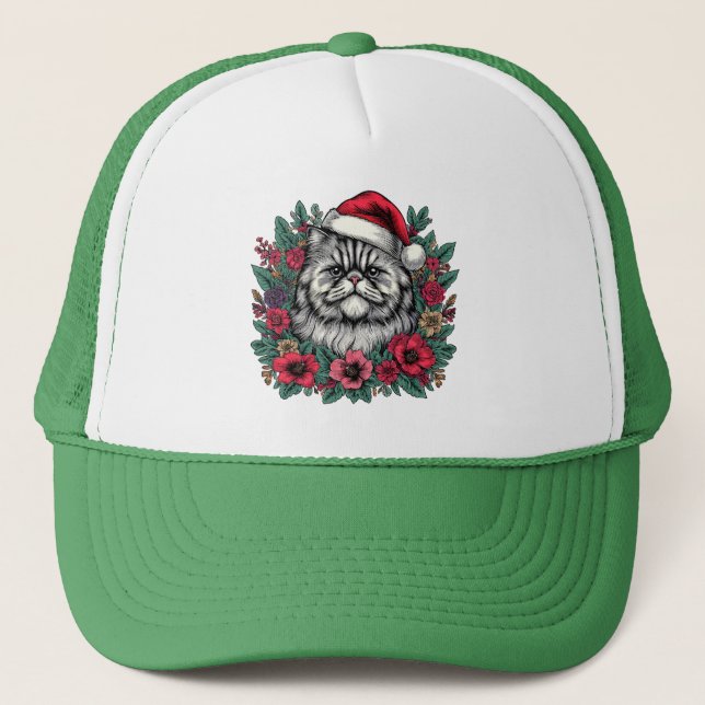 Gorra De Camionero Gato persa navidad, gatito floral de Santa Persa (Anverso)